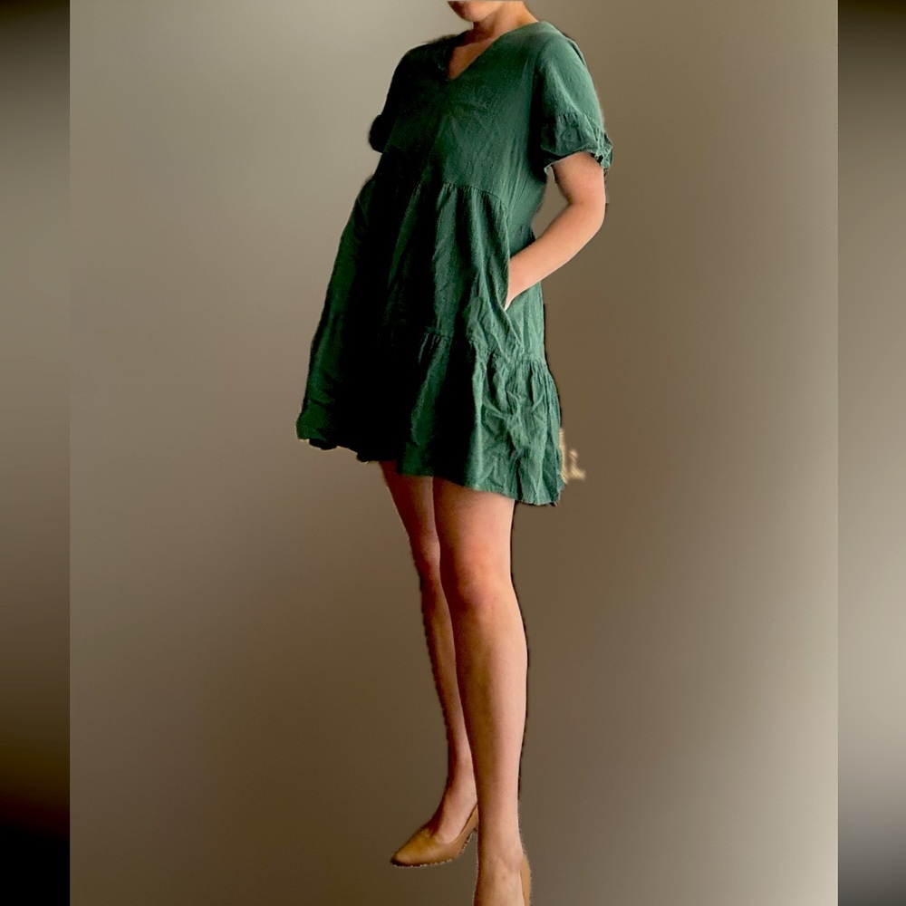 Green short flare dress, pockets